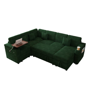 English Elm 100-inch Corduroy U-shaped Sectional Sleeper Sofa with Storage and Usb Charging W2564S00152