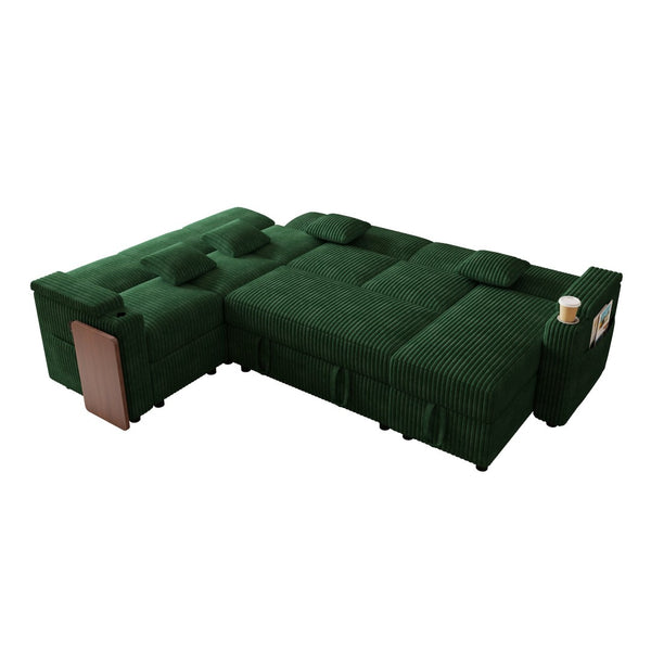 English Elm 100-inch Corduroy U-shaped Sectional Sleeper Sofa with Storage and Usb Charging W2564S00152