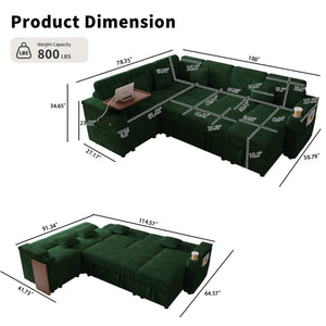 English Elm 100-inch Corduroy U-shaped Sectional Sleeper Sofa with Storage and Usb Charging W2564S00152