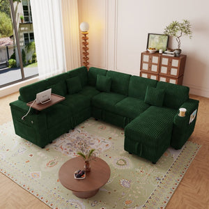 English Elm 100-inch Corduroy U-shaped Sectional Sleeper Sofa with Storage and Usb Charging W2564S00152