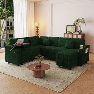 English Elm 100-inch Corduroy U-shaped Sectional Sleeper Sofa with Storage and Usb Charging W2564S00152