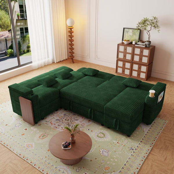 English Elm 100-inch Corduroy U-shaped Sectional Sleeper Sofa with Storage and Usb Charging W2564S00152