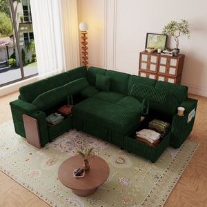 English Elm 100-inch Corduroy U-shaped Sectional Sleeper Sofa with Storage and Usb Charging W2564S00152