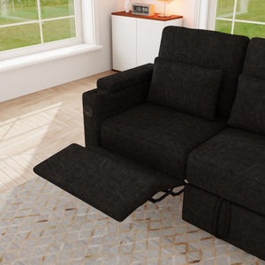 English Elm 81-inch Chenille Convertible Sleeper Sofa with Power Recliner Usb Ports Storage Armrests Black W2564S00153