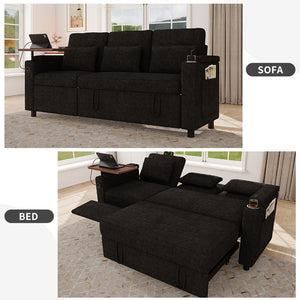 English Elm 81-inch Chenille Convertible Sleeper Sofa with Power Recliner Usb Ports Storage Armrests Black W2564S00153