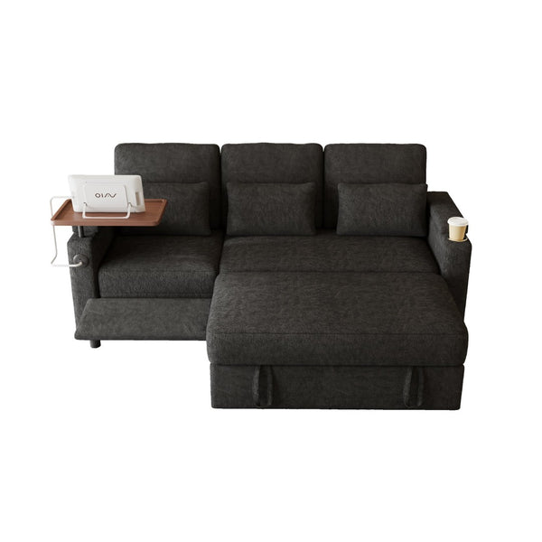 English Elm 81-inch Chenille Convertible Sleeper Sofa with Power Recliner Usb Ports Storage Armrests Black W2564S00153