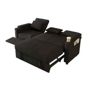 English Elm 81-inch Chenille Convertible Sleeper Sofa with Power Recliner Usb Ports Storage Armrests Black W2564S00153