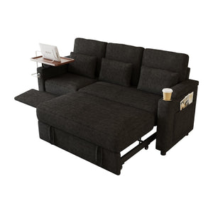 English Elm 81-inch Chenille Convertible Sleeper Sofa with Power Recliner Usb Ports Storage Armrests Black W2564S00153