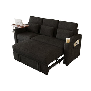 English Elm 81-inch Chenille Convertible Sleeper Sofa with Power Recliner Usb Ports Storage Armrests Black W2564S00153