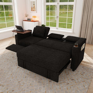 English Elm 81-inch Chenille Convertible Sleeper Sofa with Power Recliner Usb Ports Storage Armrests Black W2564S00153