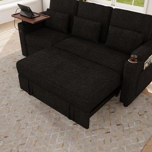 English Elm 81-inch Chenille Convertible Sleeper Sofa with Power Recliner Usb Ports Storage Armrests Black W2564S00153