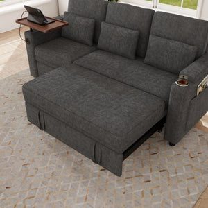 English Elm 81-inch Chenille Convertible Sleeper Sofa with Power Recliner Usb Ports Storage Armrests Dark Gray W2564S00154