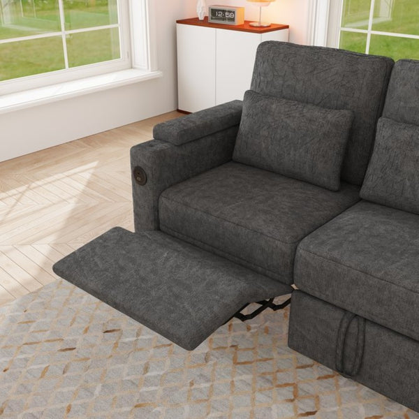 English Elm 81-inch Chenille Convertible Sleeper Sofa with Power Recliner Usb Ports Storage Armrests Dark Gray W2564S00154