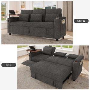 English Elm 81-inch Chenille Convertible Sleeper Sofa with Power Recliner Usb Ports Storage Armrests Dark Gray W2564S00154