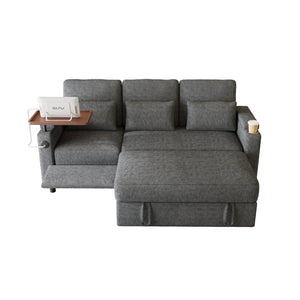 English Elm 81-inch Chenille Convertible Sleeper Sofa with Power Recliner Usb Ports Storage Armrests Dark Gray W2564S00154