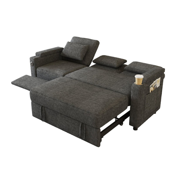 English Elm 81-inch Chenille Convertible Sleeper Sofa with Power Recliner Usb Ports Storage Armrests Dark Gray W2564S00154