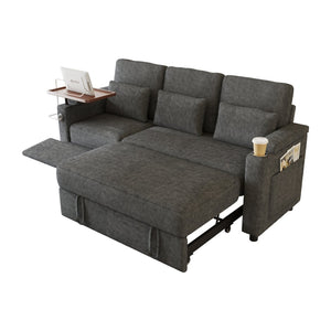 English Elm 81-inch Chenille Convertible Sleeper Sofa with Power Recliner Usb Ports Storage Armrests Dark Gray W2564S00154