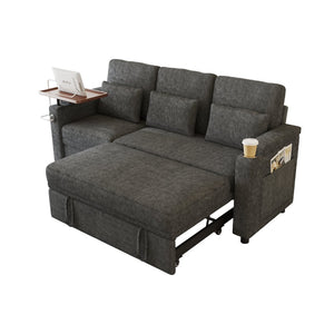 English Elm 81-inch Chenille Convertible Sleeper Sofa with Power Recliner Usb Ports Storage Armrests Dark Gray W2564S00154