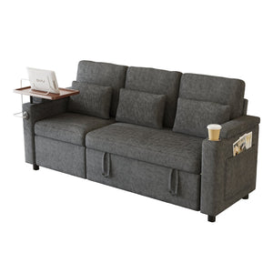 English Elm 81-inch Chenille Convertible Sleeper Sofa with Power Recliner Usb Ports Storage Armrests Dark Gray W2564S00154