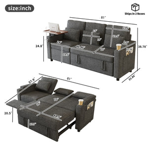 English Elm 81-inch Chenille Convertible Sleeper Sofa with Power Recliner Usb Ports Storage Armrests Dark Gray W2564S00154