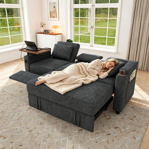 English Elm 81-inch Chenille Convertible Sleeper Sofa with Power Recliner Usb Ports Storage Armrests Dark Gray W2564S00154
