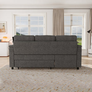 English Elm 81-inch Chenille Convertible Sleeper Sofa with Power Recliner Usb Ports Storage Armrests Dark Gray W2564S00154