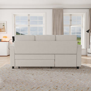 English Elm 81-inch Chenille Convertible Sleeper Sofa with Power Recliner Usb Ports Storage Armrests Off White W2564S00155