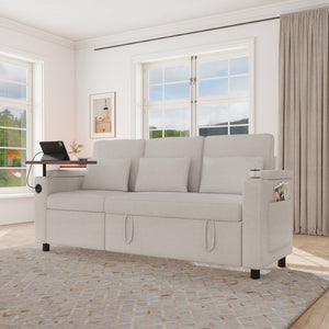 English Elm 81-inch Chenille Convertible Sleeper Sofa with Power Recliner Usb Ports Storage Armrests Off White W2564S00155