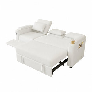 English Elm 81-inch Chenille Convertible Sleeper Sofa with Power Recliner Usb Ports Storage Armrests Off White W2564S00155