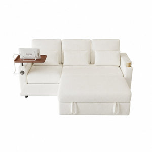 English Elm 81-inch Chenille Convertible Sleeper Sofa with Power Recliner Usb Ports Storage Armrests Off White W2564S00155