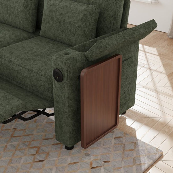 English Elm 81-inch Chenille Convertible Sleeper Sofa with Power Recliner Usb Ports Storage Armrests Green W2564S00156