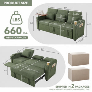 English Elm 81-inch Chenille Convertible Sleeper Sofa with Power Recliner Usb Ports Storage Armrests Green W2564S00156