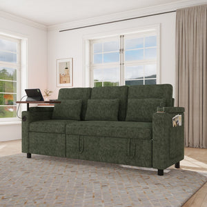 English Elm 81-inch Chenille Convertible Sleeper Sofa with Power Recliner Usb Ports Storage Armrests Green W2564S00156