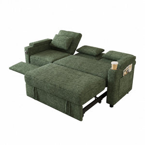 English Elm 81-inch Chenille Convertible Sleeper Sofa with Power Recliner Usb Ports Storage Armrests Green W2564S00156