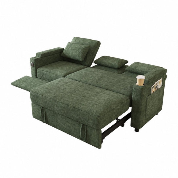 English Elm 81-inch Chenille Convertible Sleeper Sofa with Power Recliner Usb Ports Storage Armrests Green W2564S00156