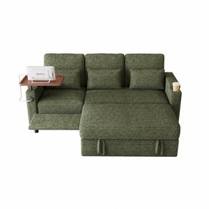English Elm 81-inch Chenille Convertible Sleeper Sofa with Power Recliner Usb Ports Storage Armrests Green W2564S00156