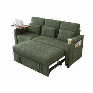 English Elm 81-inch Chenille Convertible Sleeper Sofa with Power Recliner Usb Ports Storage Armrests Green W2564S00156