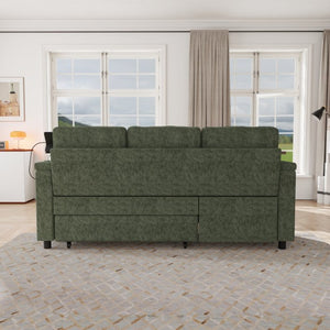 English Elm 81-inch Chenille Convertible Sleeper Sofa with Power Recliner Usb Ports Storage Armrests Green W2564S00156