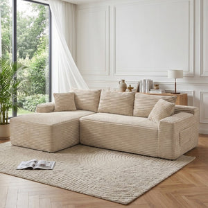 English Elm 107 Inch Corduroy Modular Sectional Cloud Sofa Deep Seat Reversible Chaise Living Room W2564S00158