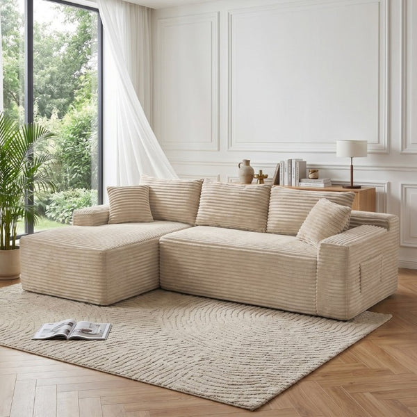 English Elm 107 Inch Corduroy Modular Sectional Cloud Sofa Deep Seat Reversible Chaise Living Room W2564S00158