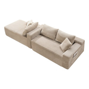 English Elm 107 Inch Corduroy Modular Sectional Cloud Sofa Deep Seat Reversible Chaise Living Room W2564S00158