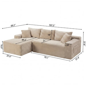 English Elm 107 Inch Corduroy Modular Sectional Cloud Sofa Deep Seat Reversible Chaise Living Room W2564S00158