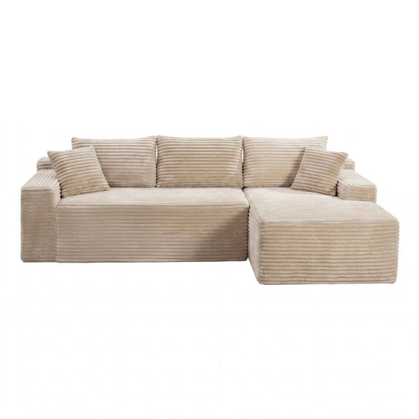 English Elm 107 Inch Corduroy L-Shaped Cloud Sectional Modular Sofa Deep Seat Reversible Chaise W2564S00159