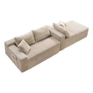 English Elm 107 Inch Corduroy L-Shaped Cloud Sectional Modular Sofa Deep Seat Reversible Chaise W2564S00159