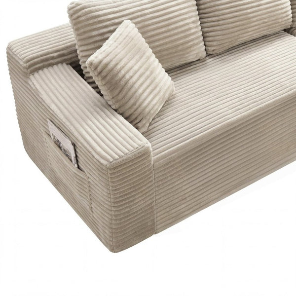English Elm 107 Inch Corduroy L-Shaped Cloud Sectional Modular Sofa Deep Seat Reversible Chaise W2564S00159