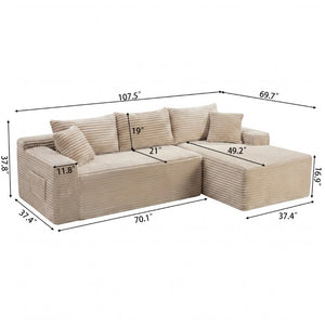 English Elm 107 Inch Corduroy L-Shaped Cloud Sectional Modular Sofa Deep Seat Reversible Chaise W2564S00159
