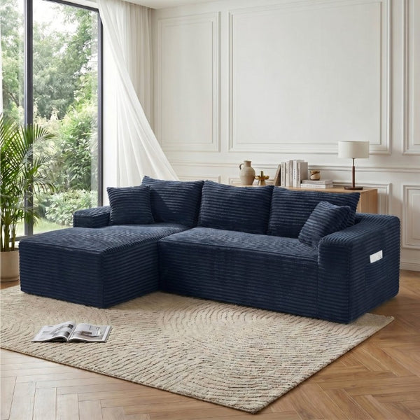 English Elm 107 Inch Corduroy Modular Sectional Cloud Sofa Reversible Chaise Deep Seat Living Room W2564S00160