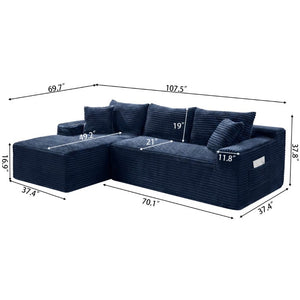 English Elm 107 Inch Corduroy Modular Sectional Cloud Sofa Reversible Chaise Deep Seat Living Room W2564S00160