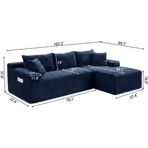 English Elm 107 Inch Corduroy Modular Sectional Deep Seat Cloud Sofa for Spacious Living Rooms W2564S00161
