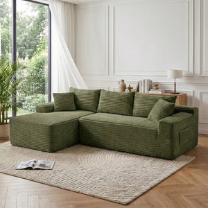 English Elm 107 Inch Modular L Shaped Sectional Plush Corduroy Deep Seat Cloud Sofa for Living Room W2564S00162